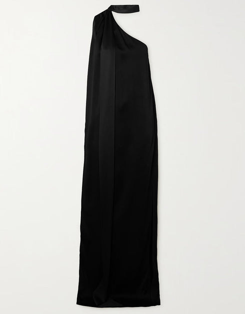 black viscose silk trendy designer party wear maxi dress digital printed work details for dress jsdc-7030-black Side View