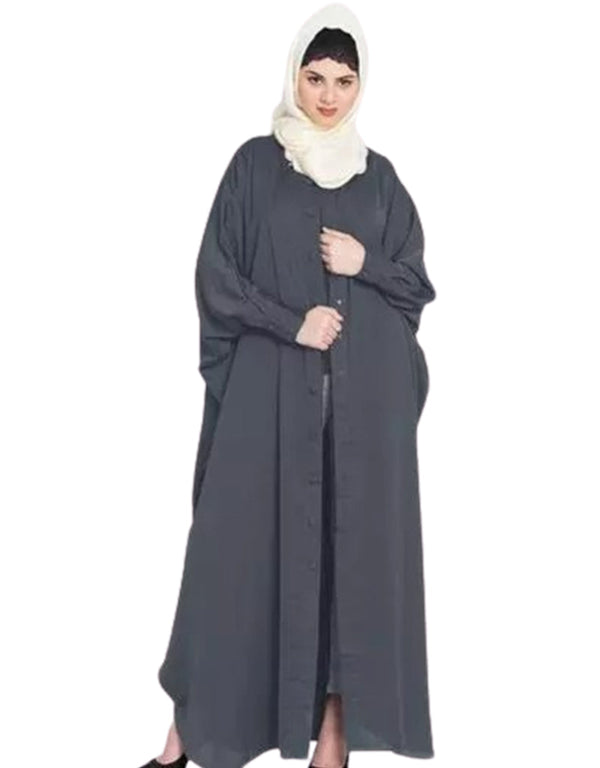 Women Self-Buttoned Cuffs and Front Opening Butterfly Kaftan In the Shade of Grey