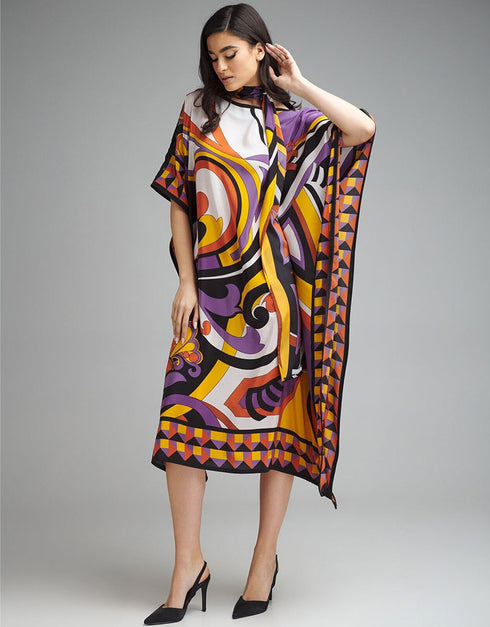 Trendy Designer Party Wear Kaftan Style One Piece Multi Color Diamond Crepe Suit Side View