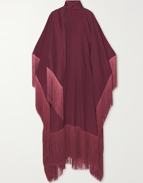 Wine High Neck Style Fringed Kaftans