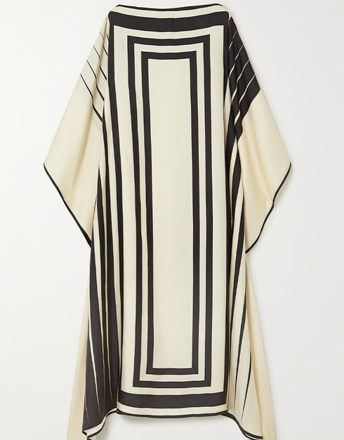 Beige And Black Soft Satin Silk Kaftan Back View