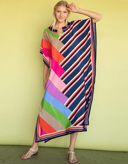 Multi Silk Crepe Kaftan Closure View