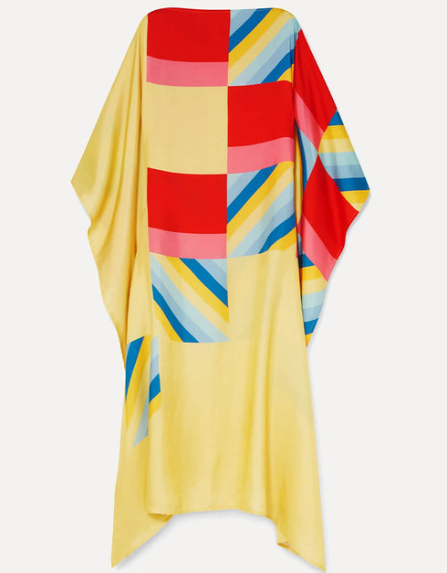 Yellow Soft Satin Silk Kaftan Closure View