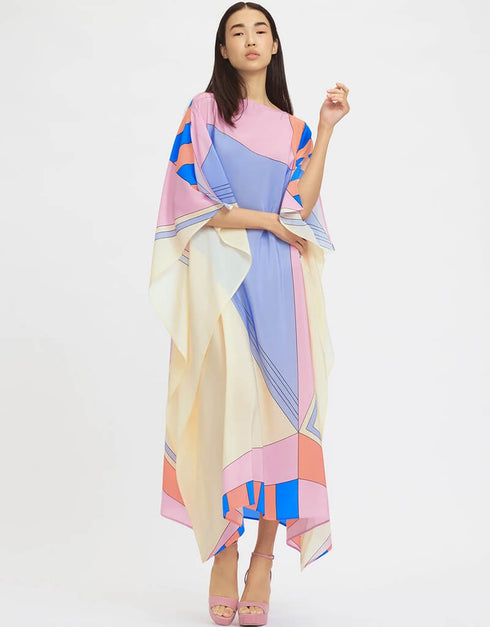 Beige And Violet Latest Soft Silk Crepe Kaftan