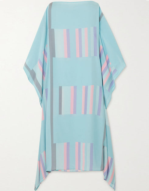 Sky Blue Soft Satin Silk Kaftan Closure View