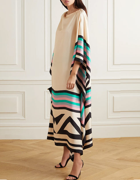 Beige Soft Satin Silk Kaftan Closure View