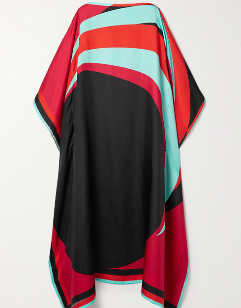 Black And Red Soft Satin Silk Kaftan Closure View