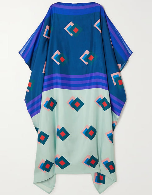 Blue Soft Satin Silk Kaftan Closure View