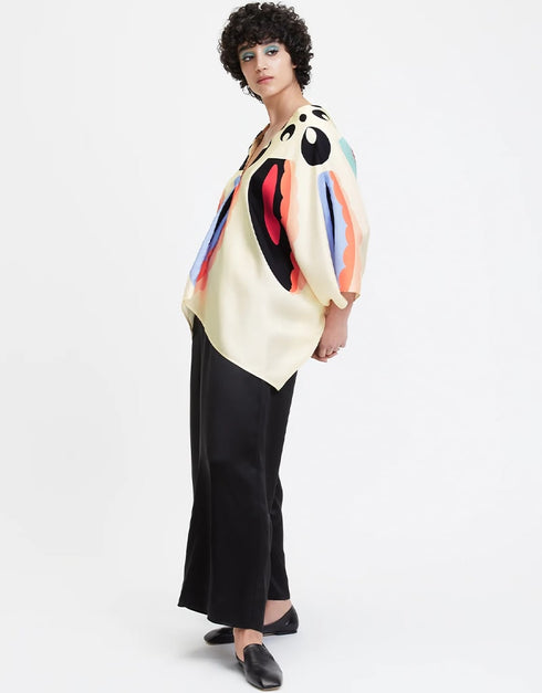 Cream Soft Satin Silk Kaftan Closure View