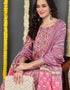 Pure Cotton Ready Made Set With Dupatta Light Carmine Pink Cotton Pant Straight Close-up View