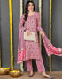 Pure Cotton Ready Made Set With Dupatta Light Carmine Pink Cotton Pant Straight Front View