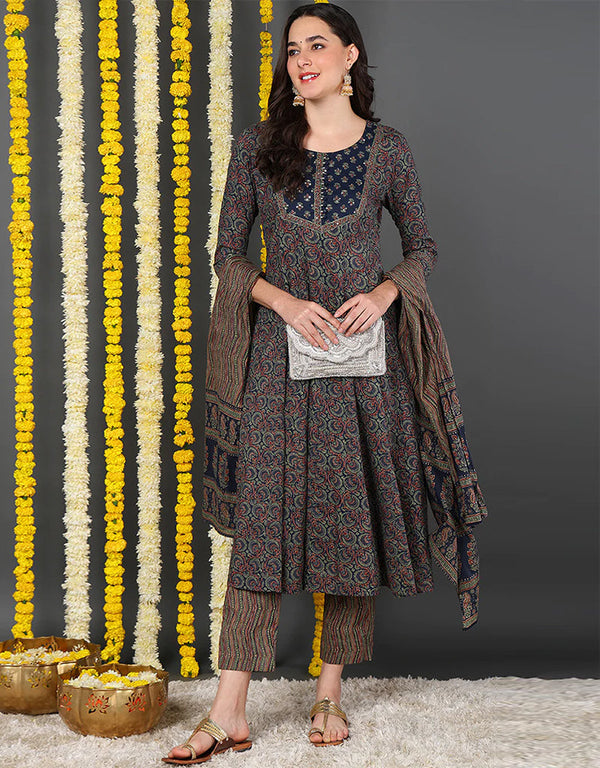 Pure Cotton Ready Made Set With Dupatta Firefly Cotton Pant Straight Front View
