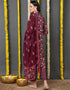 Pure Cotton Ready Made Set With Dupatta Wine Berry Cotton Pant Straight Back View