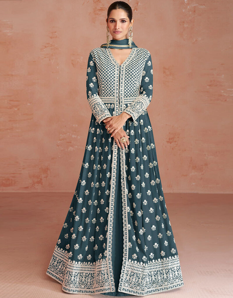 Green Pure Georgette Anarkali Pant