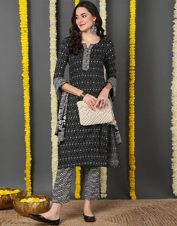 Pure Cotton Ready Made Set With Dupatta Onyx Cotton Pant Straight Front View