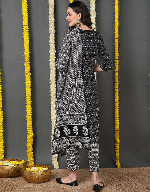 Pure Cotton Ready Made Set With Dupatta Onyx Cotton Pant Straight Back View