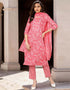 Pure Cotton Ready Made Set With Dupatta Rose Pink Cotton Pant Straight Front View