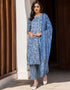 Pure Cotton Ready Made Set With Dupatta Havelock Blue Cotton Pant Straight Front View