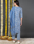 Pure Cotton Ready Made Set With Dupatta Havelock Blue Cotton Pant Straight Back View