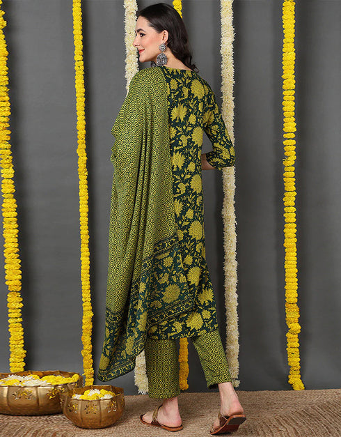 Pure Cotton Ready Made Set With Dupatta Lemon Ginger Cotton Pant Straight Back View