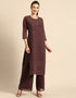 trendy woody brown poly georgette motifs embroidered chikankari kurta with palazzo straight design pant naaz-2862-20018 Close-up View