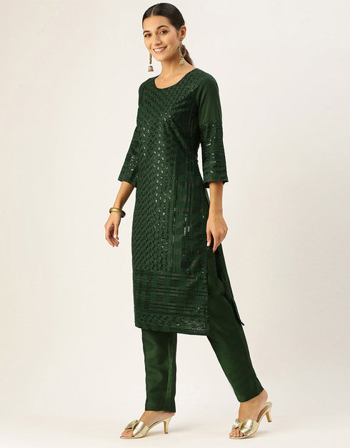 elegant rangoon green chinon silk sequinned kurta with trousers straight design pant naaz-2863-20019 Close-up View