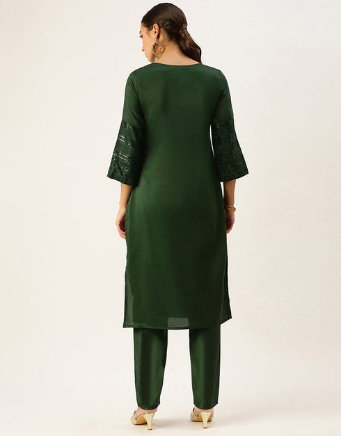 elegant rangoon green chinon silk sequinned kurta with trousers straight design pant naaz-2863-20019 Back View