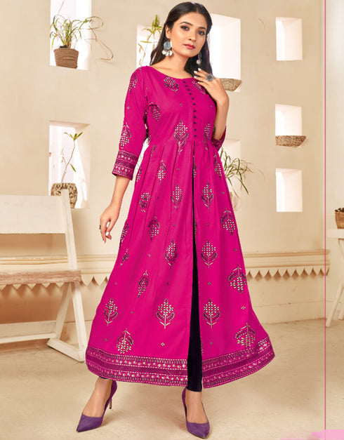 Dark Hot Pink Pure 14 Kg Rayon Pant Anarkali