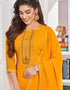 Dark Yellow Pant style Straight Georgette Salwar Kameez in Embroidery & Lace Work Closure View