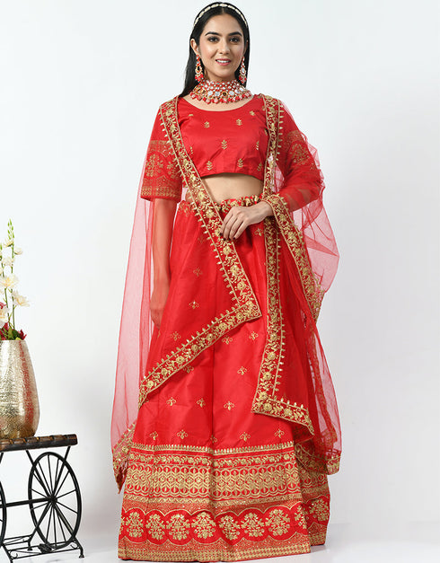 Carmine Pink Malay Satin Silk Lehenga Choli