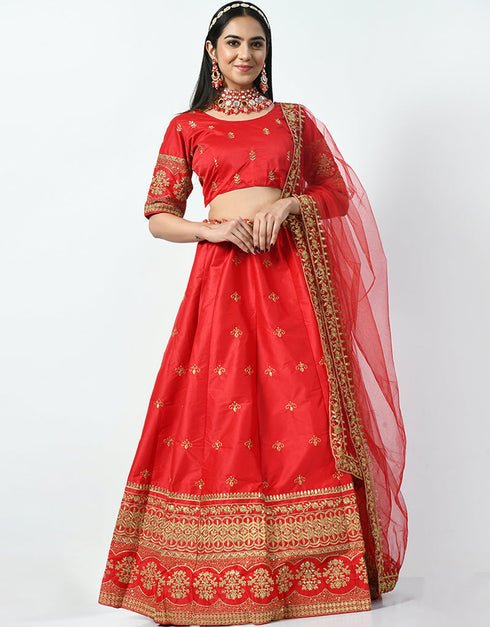 Carmine Pink Malay Satin Silk Lehenga Choli Closure View