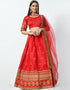 Carmine Pink Malay Satin Silk Lehenga Choli Closure View