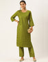 modern olive chinon silk sequinned kurta with trousers straight design pant naaz-2866-20022 Front View