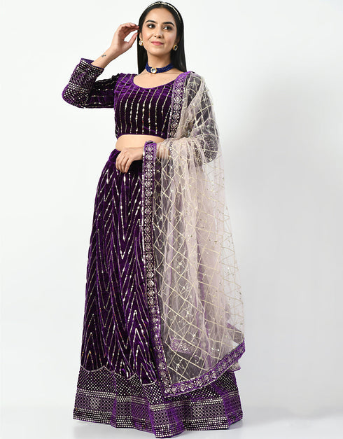 Dark Purple Malay Satin Silk Lehenga Choli