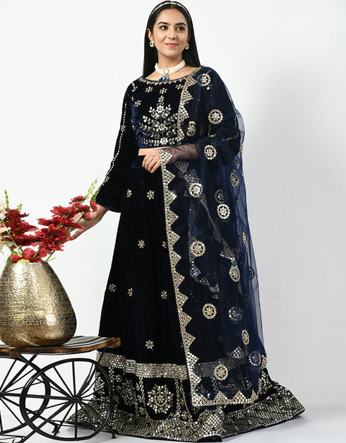 Night Black Malay Satin Silk Lehenga Choli
