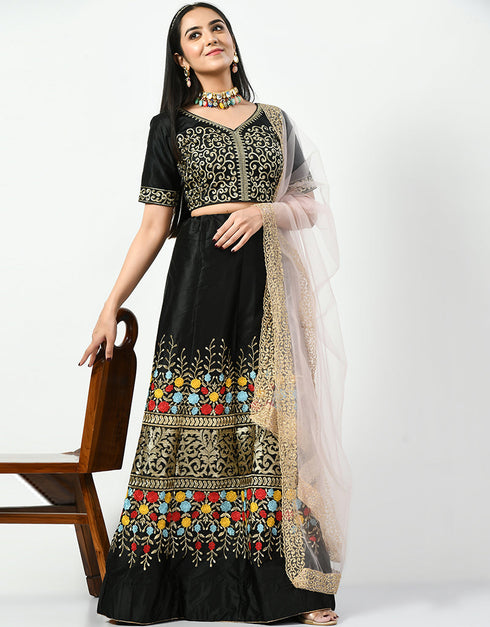 Mirage Black Malay Satin Silk Lehenga Choli