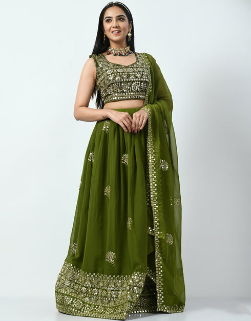Verdun Green Georgette Lehenga Choli Closure View