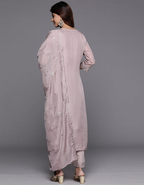 chic pink swan blended silk pakistani style kameez with plazo dupatta set with pink swan blended silk 2861-20026 Back View