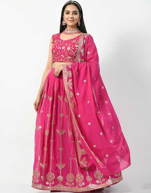 Cerise Pink Faux Georgette Lehenga Choli