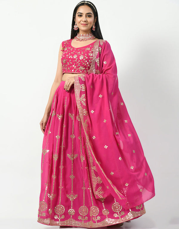 Cerise Pink Faux Georgette Lehenga Choli