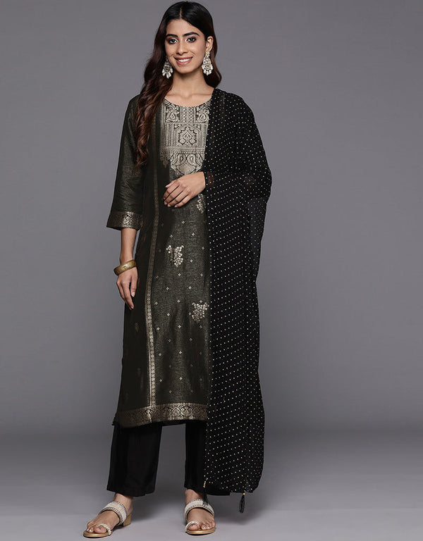 elegant zeus blended silk pakistani style kameez with plazo dupatta set with zeus blended silk 2861-20028 Front View