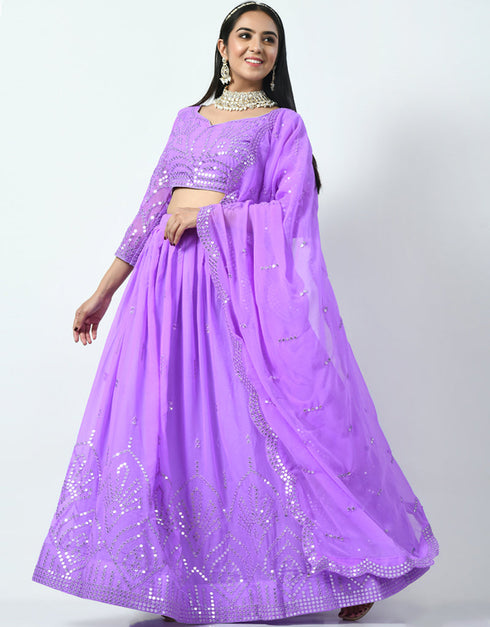 Pale Violet Faux Georgette Lehenga Choli Closure View