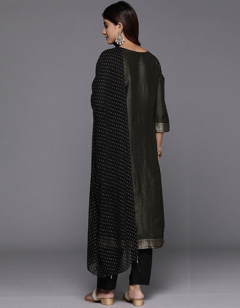 elegant zeus blended silk pakistani style kameez with plazo dupatta set with zeus blended silk 2861-20028 Back View