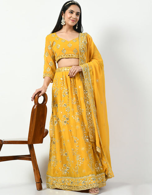 Carrot Orange Faux Georgette Lehenga Choli Closure View