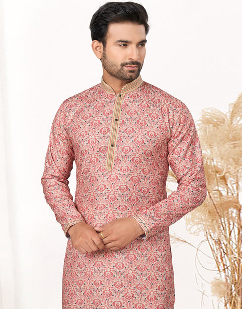 Readymade Kurta Payjama Wedding collection Pink Daisy Kurta Heavy Cotton Payjama Close-up View