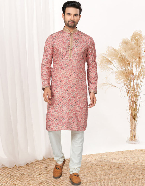 Readymade Kurta Payjama Wedding collection Pink Daisy Kurta Heavy Cotton Payjama Front View