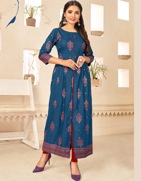 Regal Blue Pure 14 Kg Rayon Pant Anarkali