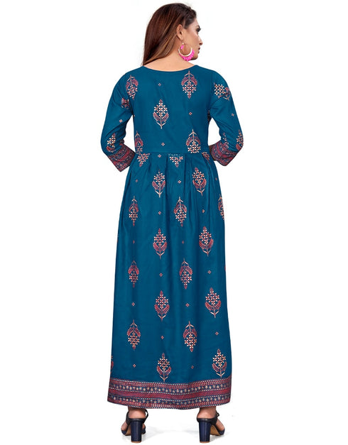 Blue Heavy Designer Heavy 14 Kg Reyon Gown Salwar Kameez