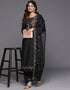 sleek onyx blended silk pakistani style kameez with plazo dupatta set with onyx blended silk 2861-20030 Front View