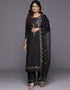 sleek onyx blended silk pakistani style kameez with plazo dupatta set with onyx blended silk 2861-20030 Close-up View